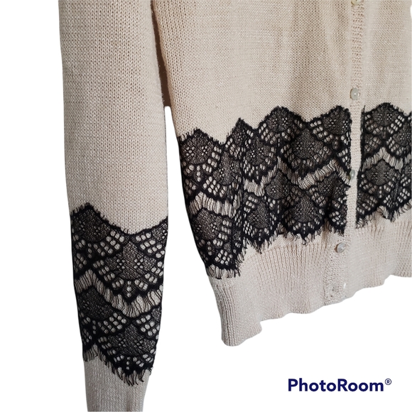 4 for $32 creme and black laced buttondown knit cardigan - Picture 2 of 4